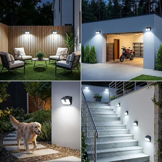 Brightever Motion Sensor Solar Lights Outdoor Waterproof, 6 Packs Super Bright Solar Fence Lights with 3 Lighting Modes, Solar Powered Security Wall Lights for Outside, Yard, Pathway, Garden, Deck