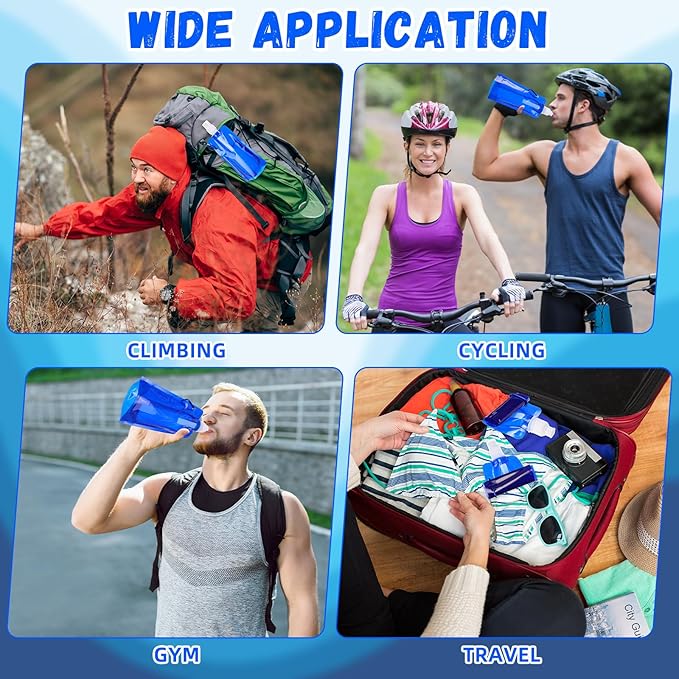 Teenyyou 24pack Collapsible Water Bottles Bulk 16oz Foldable Water Bottles with Carabiner Reusable Drinking Leak Proof Container Bags for Sport Biking Hiking Camping Travel Outdoor (Blue)