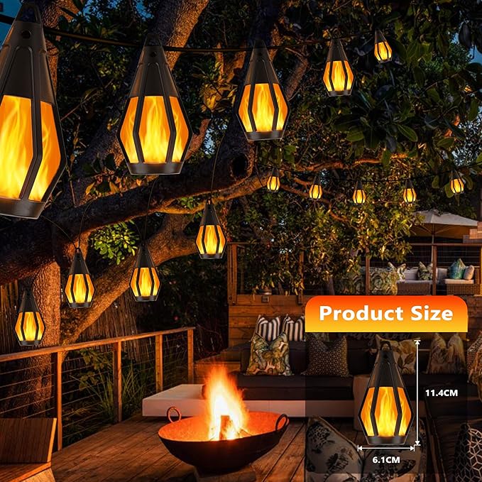 Solar String Lights for Outside, 33Ft Solar Patio Light with 15 Flickering Flame Light Bulbs, Waterproof Warm White Solar Powered Outdoor Lights for Garden Yard Patio Gazebo Bistro Cafe Party Decor