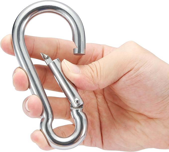 sprookber 316 Stainless Steel Carabiner Clip, Marine Grade Heavy Duty Spring Snap Hook for Outdoor, Boat, Hammock, Set of 5