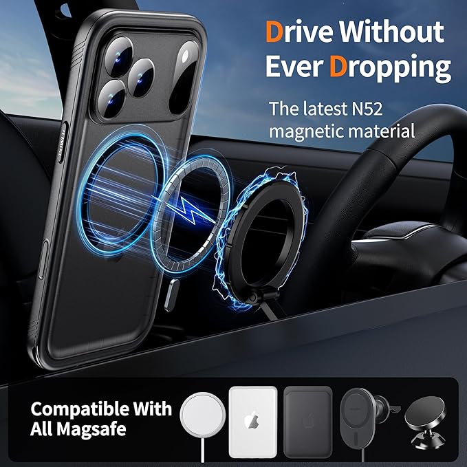 Cozycase for iPhone 17 Pro Waterproof Case Full-Body Bumper Shockproof Dustproof Cases with Built-in Screen Protector &Camera Control Compatible with MagSafe,Drop Proof 17P Cover Frosted Black