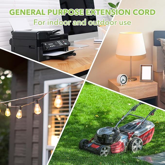 BN-LINK 6ft White Outdoor Extension Cord 16/3 SJTW, 2 Pack, 3-Prong, Weather Resistant & Flame Retardant, for Indoor, Garden, Landscaping & Holiday Decorations, ETL