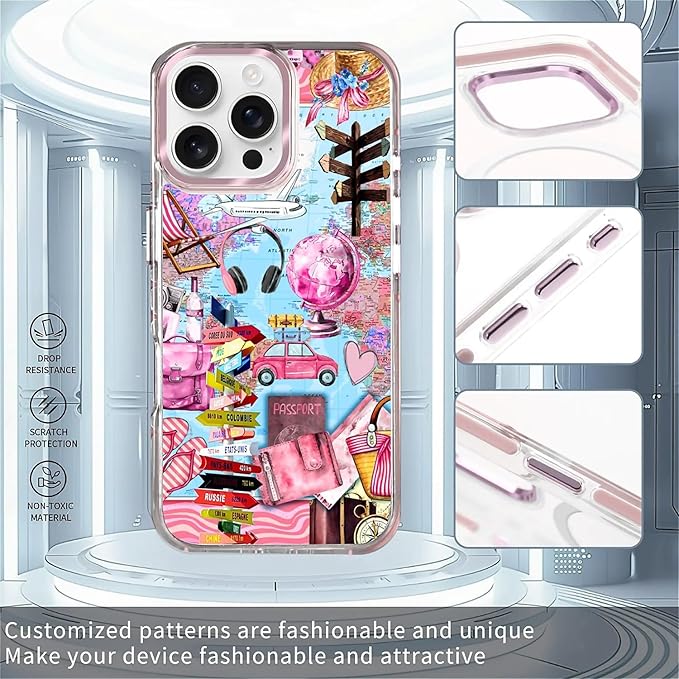 Case for iPhone 16 Pro,[Compatible with MagSafe],Cover Holiday Trip World Map Phone Case Design，for Women Girls Magnetic Clear Cover - Slim, Sleek, & Shockproof Protection