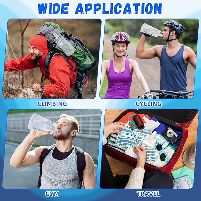 Teenyyou 24 Pack Collapsible Water Bottles Bulk 16oz Foldable Water Bottles with Carabiner Reusable Drinking Leak Proof Container Bags for Sport Biking Hiking Camping Travel Outdoor (Transparent)