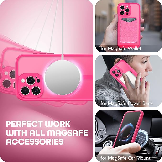 TIESZEN for iPhone 15 Pro Max Case, Compatible with MagSafe, Built-in Privacy Screen Protector and Camera Protection, Anti Spy Full Body Dustproof Shockproof Hard Phone Case 6.7", Hot Pink