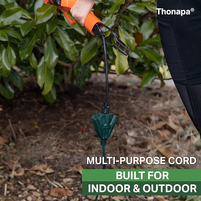 Thonapa Outdoor Extension Cord 100 FT with 3 Outlets - 16 Gauge Green Extension Cord with Multiple Outlets, 3 Prong Weatherproof 16/3 Great for Landscaping, Gardens, Lawn, Lights Decoration