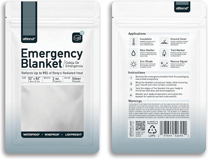 Altland 6 Pack of Emergency Blankets - Heat Reflective Blankets for Winter Survival Kits, Disaster Preparedness, Cold Weather Camping, and Homeless Care Packages