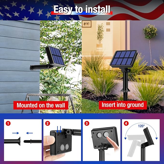 btfarm 4 Pack Red White and Blue Solar Fairy Lights, 4th of July Solar String Lights Outdoor Waterproof, 320LED 132FT Memorial Independence Day Patriotic Decorations for Outside Tree Garden Patio Yard