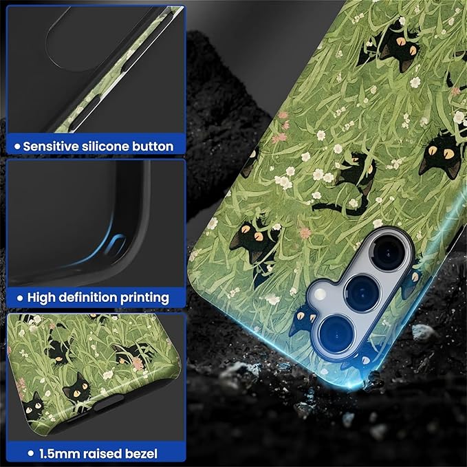 for Samsung Galaxy S23 FE Case,HL2 Grass Cat Hybrid 2 Layer Hard Shell Silicone Protective Pattern Design Case