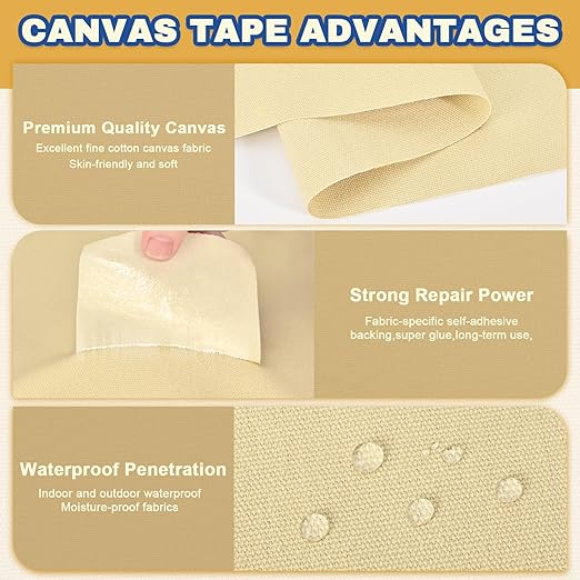 Canvas Repair Tape, 16 x 63 Inch Waterproof Heavy Duty Fabric Tape for Furniture, Self Adhesive Canvas Repair Patches for Boat Covers, Sofas, Tents, Louge Chairs, Canopy, Awning Gray