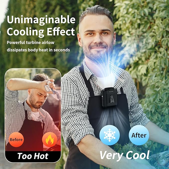 Socool 10000mAh Portable Waist Fan Clip on Wearable Belt Personal Fan Rechargeable Battery operated With 5 Speeds & Flashlight Neck Hands-Free 40H Cooling For Outdoor Camping Travel (Black)