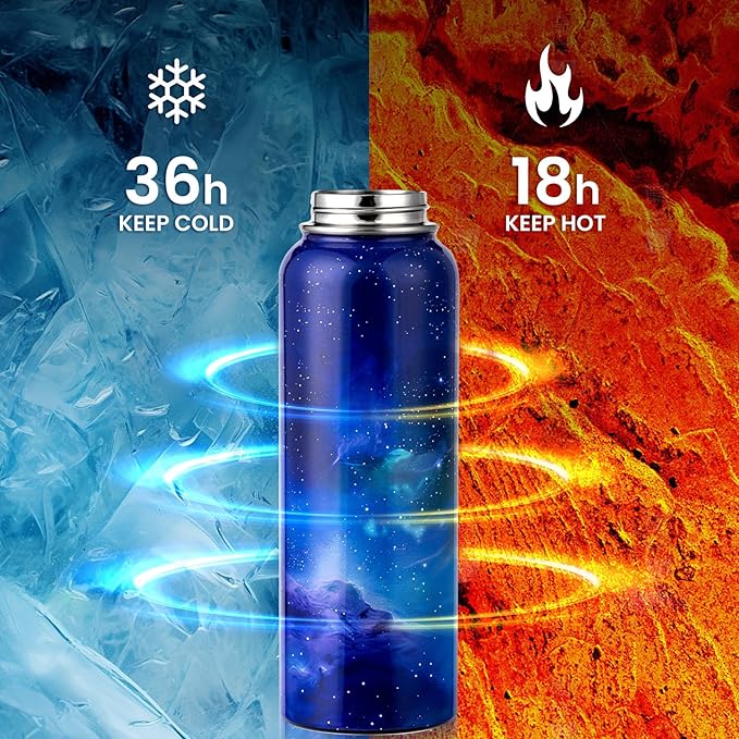 RAYMYLO Insulated Water Bottle 40 oz, Triple Wall Vacuum Stainless Steel (Cold for 36Hrs, Hot for 18Hrs), Leak Proof & Non-BPA, Modern Water Flask Jug with Paracord Handle & Straw Spout Lids