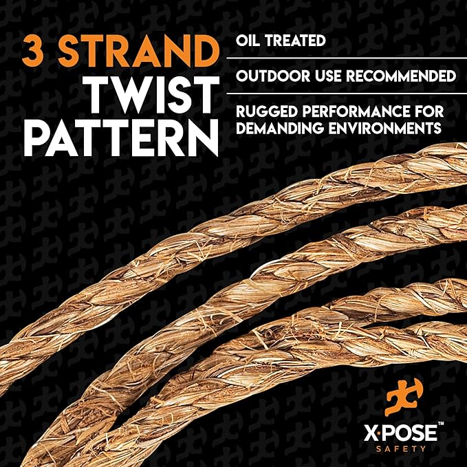 Manila Rope - 1/4 Inch 600' - 3 Strand Cordage Twisted Braided Rope - Thick Natural Fiber for Marine, Decorative for Crafts, Porch Column, Outdoor Pole Wrap, Tree Swing 6 Pack
