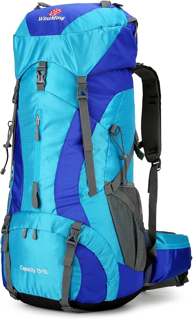 75L Hiking Backpack with Rain Cover Waterproof Camping Backpack Shoes Warehouse for Men Women, Frameless