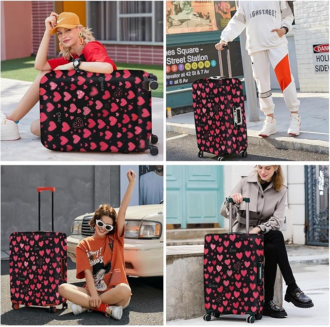 ANNA QUEEN Heart Pattern Luggage Cover, Love Theme Suitcase Protector, Stretchable Washable Travel Cover for 32-34 Inch Luggage