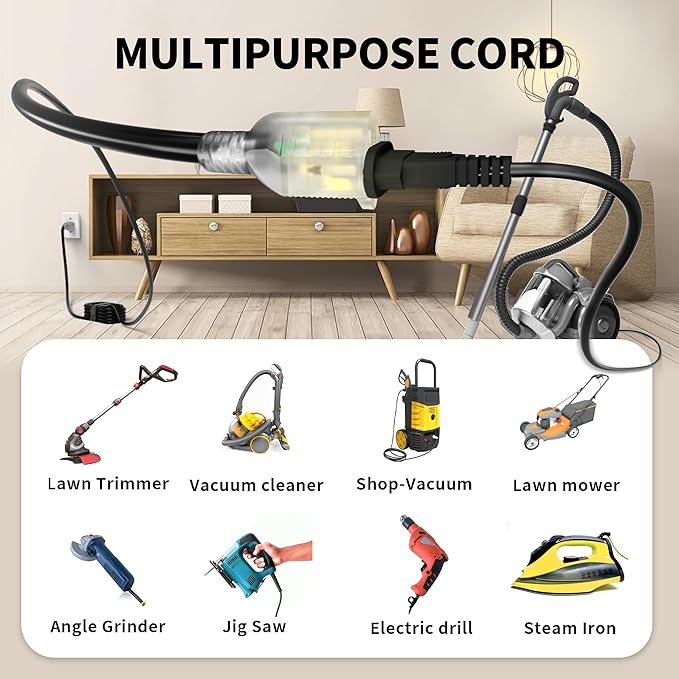POWGRN 200 Ft 10AWG Black Outdoor Extension Cord Waterproof Heavy Duty 10 Gauge, 3 Prong Flexible Cold-Resistant Long Power Cord Outside with Lighted Indicator End, 15Amp 1875W SJTW ETL Listed