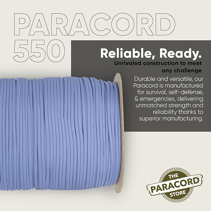 The Paracord Store | Type III 550 Paracord - 250 FT Spool, Lavendar Purple | Heavy Duty 7 Strand Tactical Paracord - USA Made Nylon Outdoor Parachute Cord for Camping, Fishing & More - Survival Cord