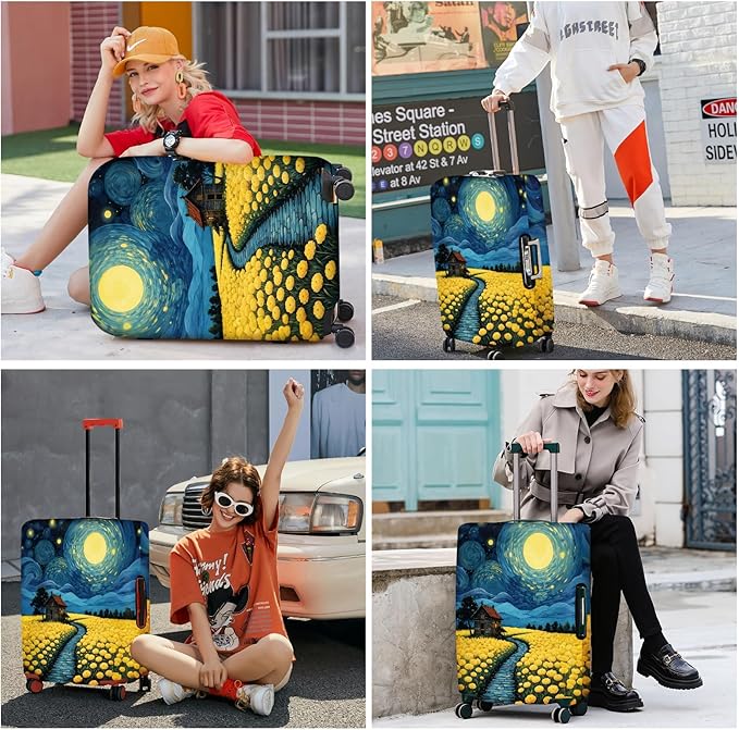 ANNA QUEEN Moonlit Field Luggage Cover, Dreamy Night Landscape Suitcase Protector for 20-22 Inch Travel Bags