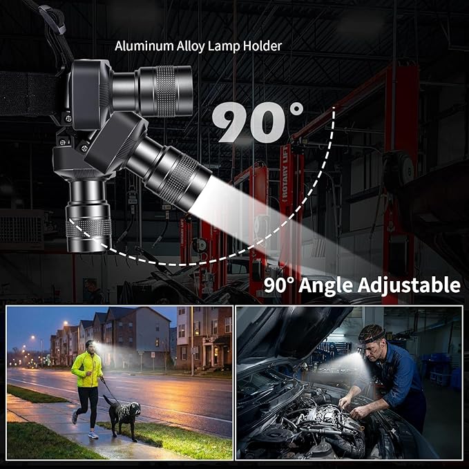 KunHe 2 Pack 333LM Aluminum Alloy Headlamp 1800mAh Rechargeable Headlamp with Zoomable 150M Long Beam IP65 Waterproof 3 Modes High Low Strobe for Outdoor Camping Construction Work Emergency
