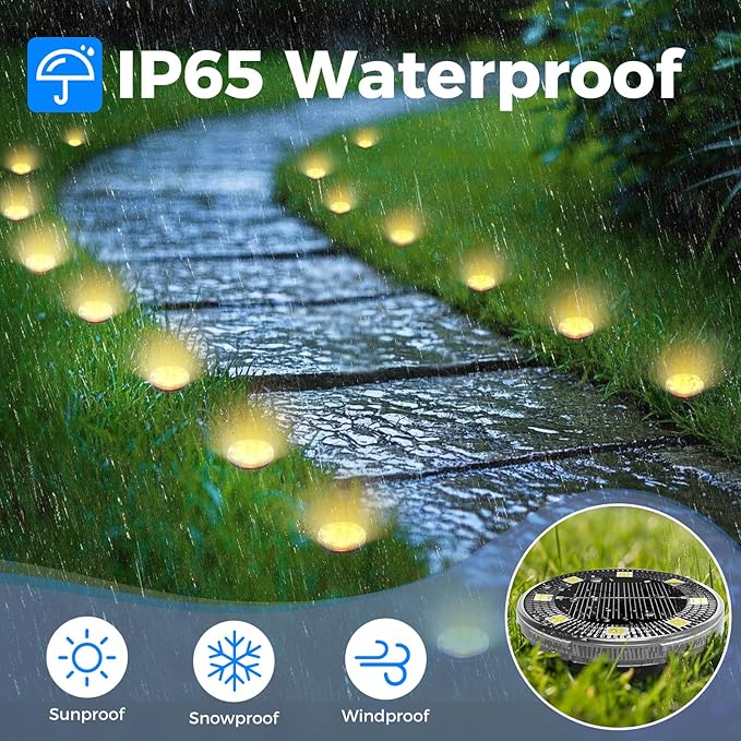 Peasur Mini Solar Ground Lights, 24 Pack Flat Solar Disc Lights Outdoor Waterproof, 2.3 Inch Small Solar Garden Lights Landscape Lighting for Outside Pathway Garden Yard Lawn Walkway,Warm White