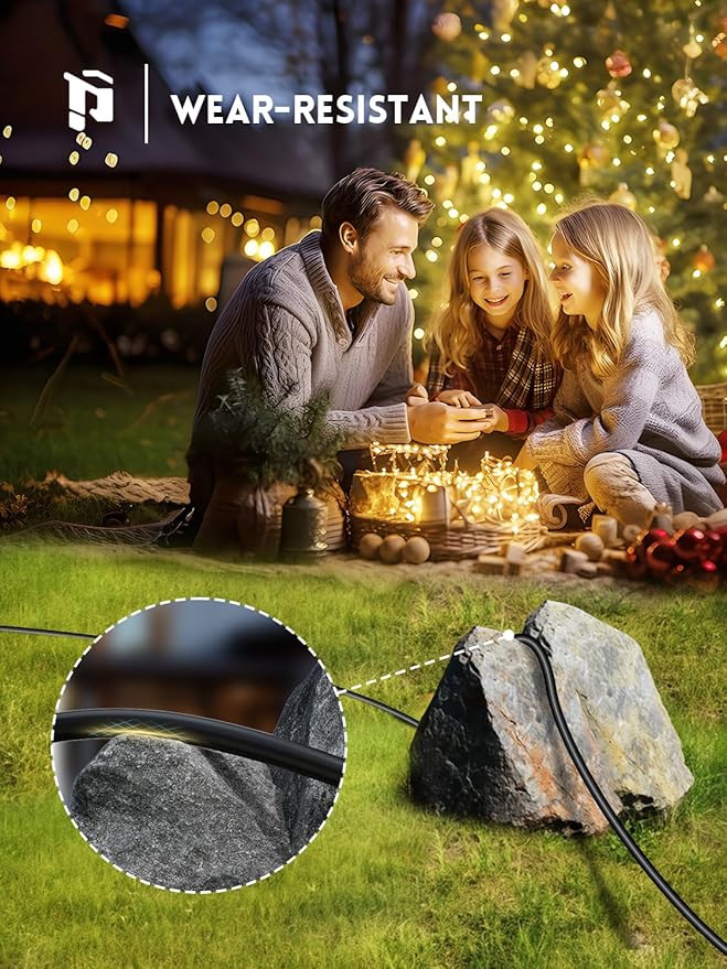 PLUGTUL 42FT Outdoor Extension Cord with Multiple Outlets, 1 to 3 Splitter Max 30FT End to Male Plug (Total 42FT) 16/3 SJTW Waterproof Power Cord for Halloween Christmas, ETL Listed, Black