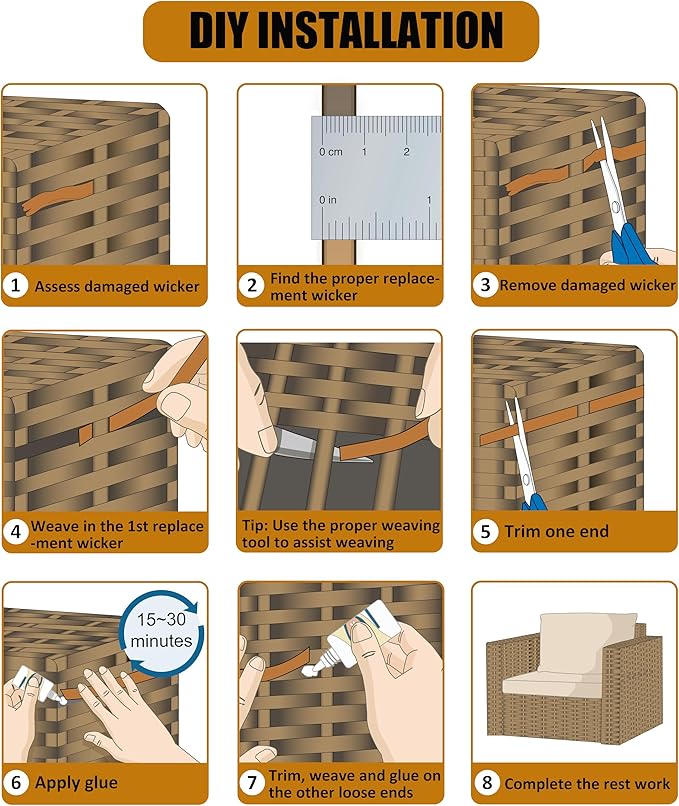 260 Ft Wicker Repair Supplies, Wicker Repair Kit, Plastic Rattan Material for Patio Chair Repair Flat Wicker Furniture Repair Replacement (Light Wood Grain)