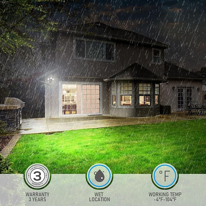 LEONLITE 3CCT LED Security Light Motion Sensor, Aluminum Flood Lights Outdoor, 3 Modes Motion Detector+Dusk to Dawn+Switch Control, 3000K/4000K/5000K Selectable, IP65, Adjustable 3-Head, ETL, White