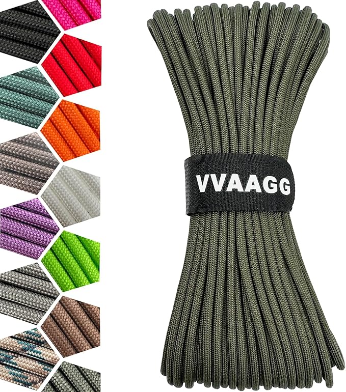VVAAGG 1000 Paracord Rope, 50ft 12 Strand Parachute Cord for Crafting, DIY Projects, Bracelets, Camping, Tent, Clothsline, Outdoor Hiking, Fishing (Army Green, 50FT)