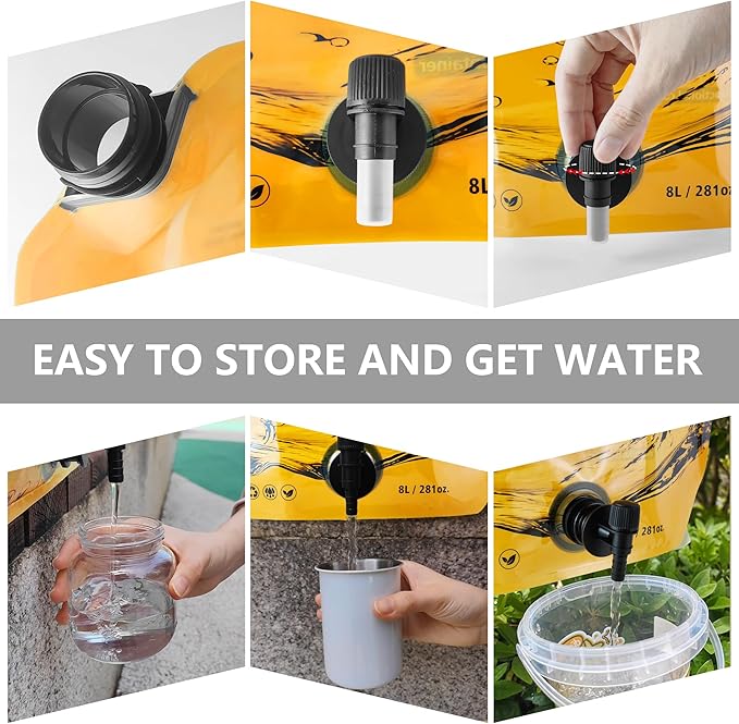 Collapsible 8L Water Storage Bag, BPA-Free Portable Folding Water Jug with Adjustable Faucet, Leakproof Emergency Water Bag for Camping, Hiking, Riding, Outdoor Sport (4, Orange)