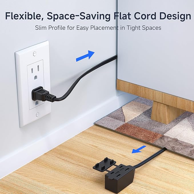[ETL Listed] Cable Matters 2-Pack 16 AWG 2 Prong Short Extension Cord 3 ft, 13A 3-Outlet Extension Cords with Tamper Guard, 13 Amp, 1625 Watts, Black