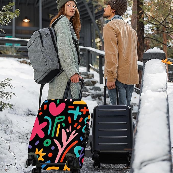 ANNA QUEEN Color Pop Abstract Luggage Cover, Modern Geometric Art Suitcase Protector, Stretchable Washable Travel Sleeve for 24-26 Inch Luggage