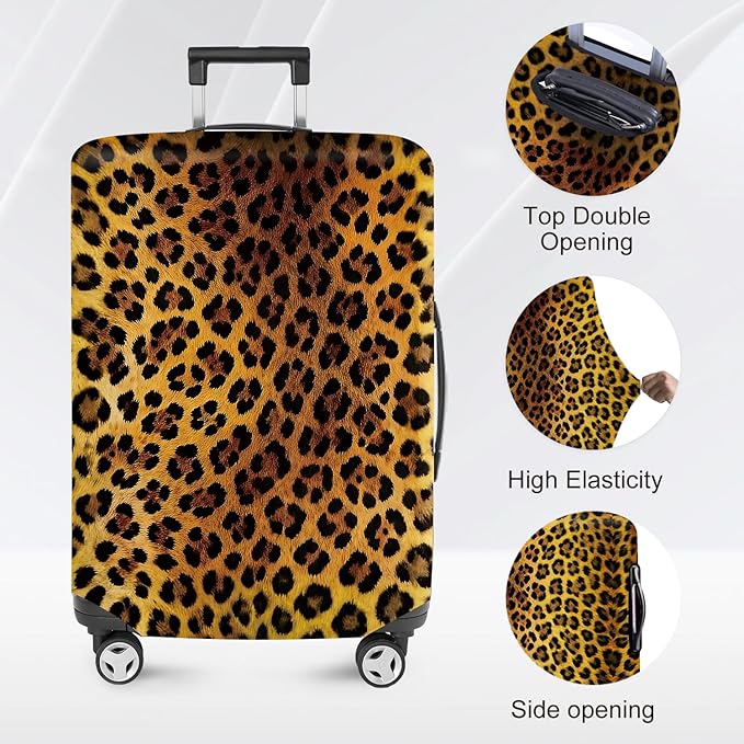 ANNA QUEEN Vintage Leopard Pattern Travel Luggage Cover -Stretchable Airplane Suitcase Protector Sleeve,Universal Washable Fit for 32-34 Inch Checked Baggage,Water Resistant Durable Luggage Protector