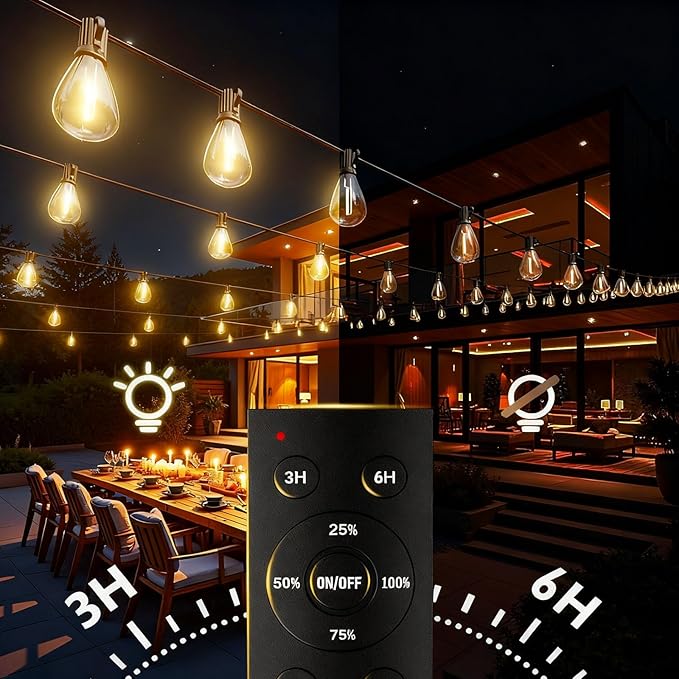 REEMEER 200FT LED Outdoor String Lights with Remote, Dimmable Timing 3 Light Modes Outside Patio Lights for Backyard Porch Deck Garden Balcony Pool Party Hanging Lighting Decor