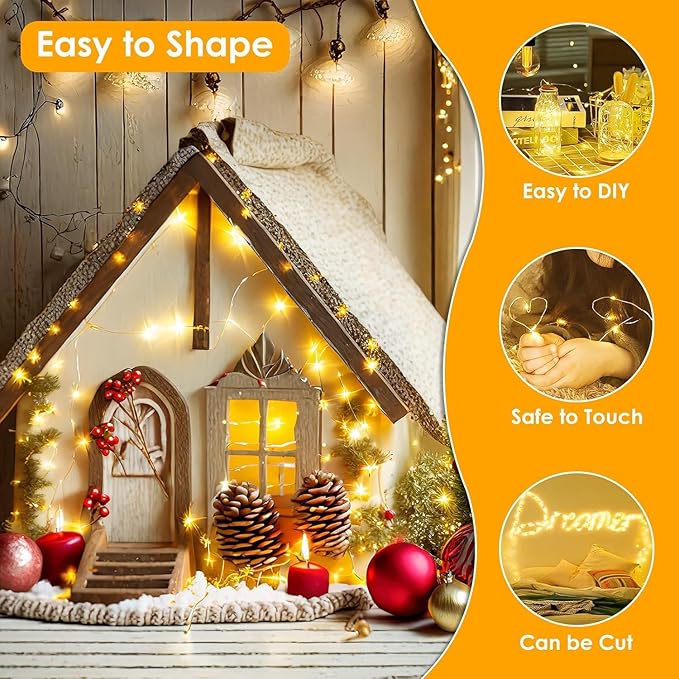 4Pack 240LED Christmas Fairy Lights Battery Operated with Remote, Waterproof String Lights with Timer for Indoor & Outdoor, Twinkle Lights Battery Power for Bedroom Christmas Decorations(Warm White)