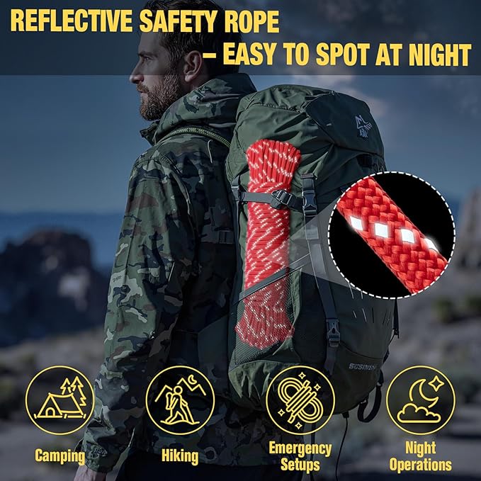 Reflective Paracord Rope 750 lb - 100ft 5/32" Parachute Cord 4MM 12-Strand para Cord - Heavy Duty Spool String for Survival,Camping Gear, Survival Bracelet, Clothesline - Red