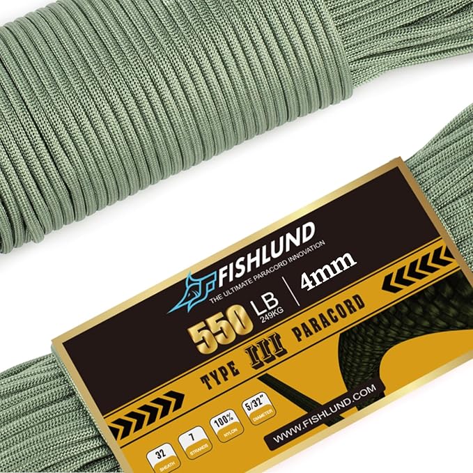 Paracord 550 lb, 7 Strand Paracord Rope 250ft 4mm, Nylon Parachute Cord for Camping, Olive Green