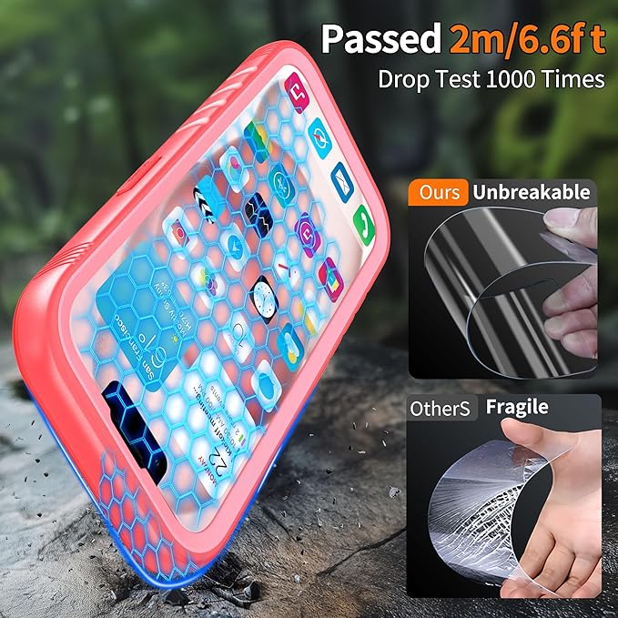 Cozycase for iPhone 15 Waterproof Shockproof Dustproof Case - Heavy Duty/360 Full Body/Military Grade/Protective/Rugged 【8FT Drop Proof】 Built in Screen/Camera Protector with Lanyard Pink
