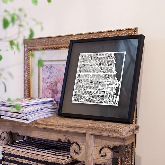 Washington D.C. Cut Map framed by O3 Design Studio, White map, Black frame, 18x18 inches, paper cutting art work, Gift Boxed, 4 background color, self-changing, Wall Art