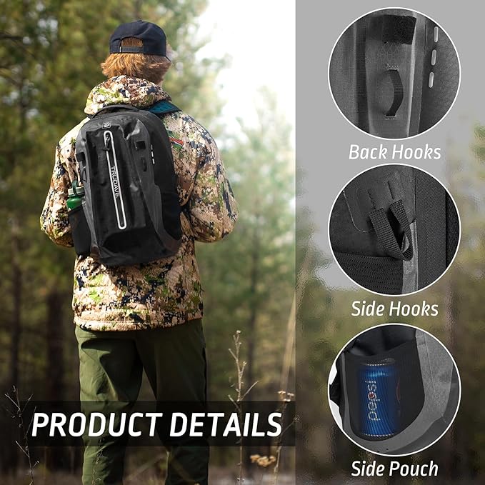 Trudave Waterproof Backpack, Waterproof Submersible Backpack, Floating TPU Coated Dry Bag with Airtight Zipper for Kayak, Fishing, Boating, Hiking (30L)
