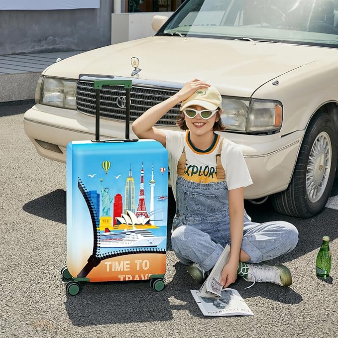 ANNA QUEEN Worldwide Travel Airplane Luggage Cover, Stretchable Suitcase Protector Sleeve, Universal Washable Fit for 28-30 Inch Checked Baggage, Water Resistant Durable Luggage Protector