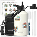 64oz Insulated Water Bottle (Cold for 48 Hrs),BPA Free&Leak Proof,Half Gallon Stainless Steel Water Flask,Water Jug with Straw Spout Lids for Gym,Hiking,Camping,White