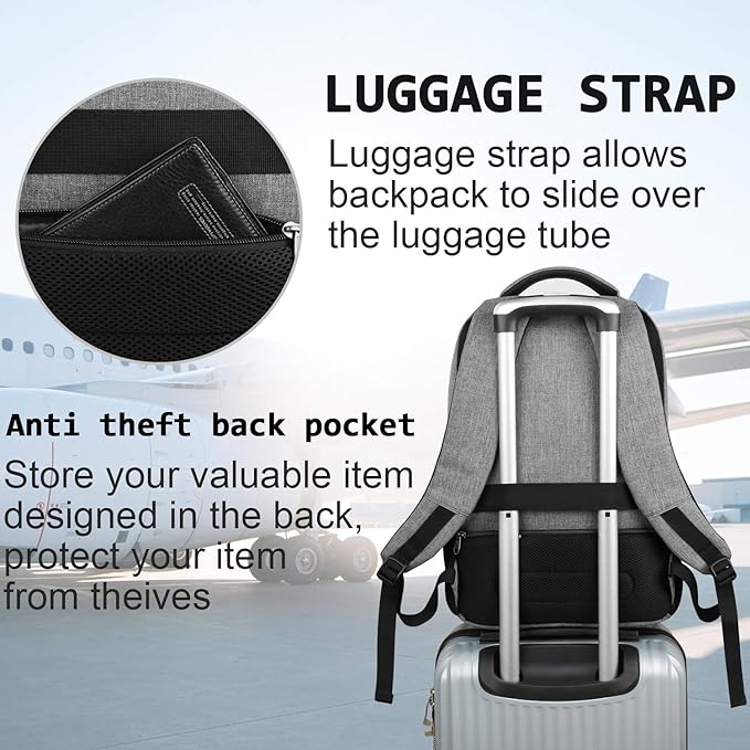 Volher 17 Inch Laptop Backpack, Business Anti Theft Slim Durable Laptops Backpack, Water Resistant College Computer Bag Gifts for Men & Women Fits 15.6 Inch Notebook-Grey