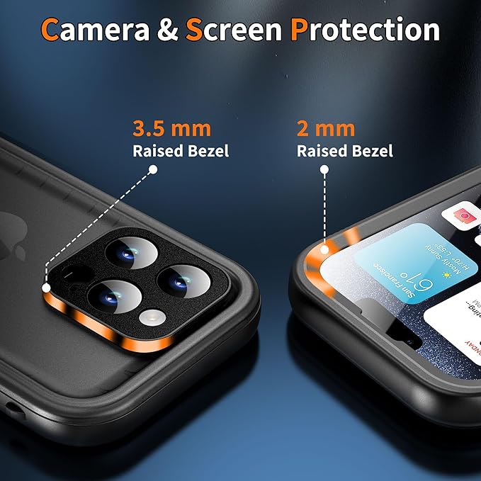 Cozycase for iPhone 15 Pro Max Waterproof Shockproof Dustproof Case - Heavy Duty/360 Full Body/Military Grade/Protective/Rugged 【8FT Drop Proof】 Built in Screen/Camera Protector with Lanyard Black
