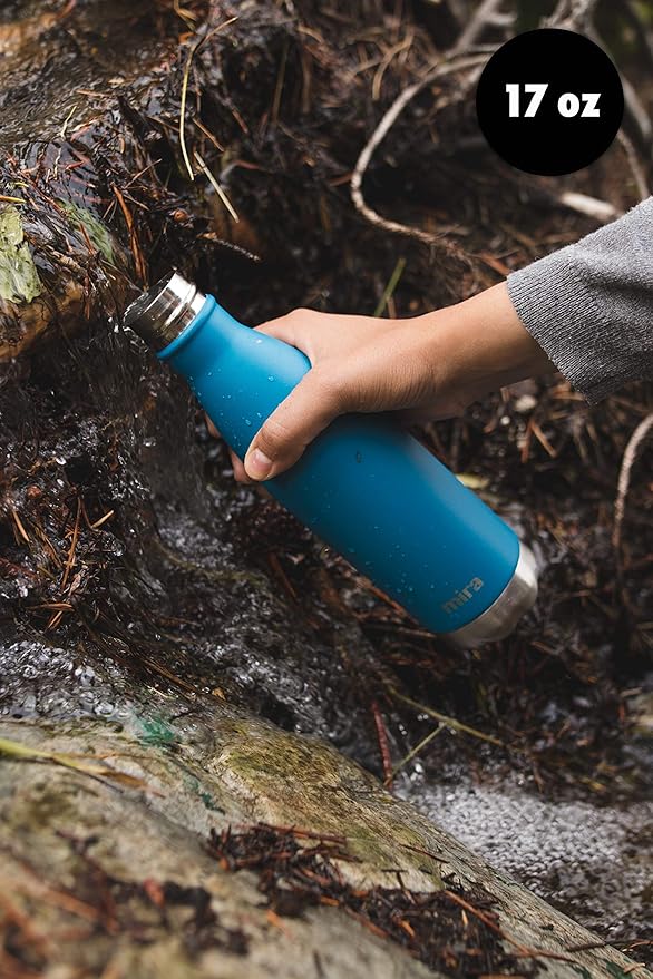 MIRA 2 Pack 17 oz Insulated Water Bottle - Stainless Steel Cola Shape Thermo - Double Wall Hot & Cold Flask (24Hr Cold/12Hr Hot) - Pearl Blue & Hawaiian Blue