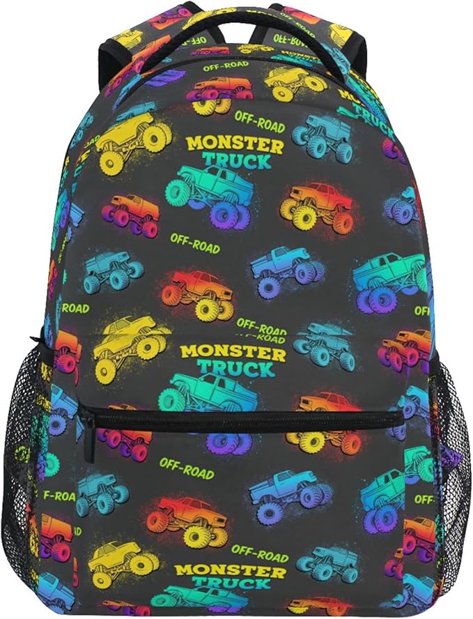 Wamika Monster Truck Kids Backpack Blue Racing Cars School Backpacks Boys Girls Preschool Book Bag