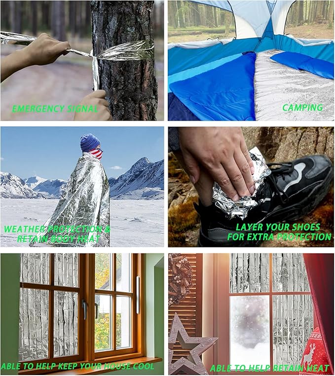 Emergency Foil Thermal Blanket (Pack of 100), 210 x 160 cm (82" x 63"), Aluminized Polyethylene Mylar, Reflective Survival Blankets for Outdoors, Hiking, Marathons or First Aid