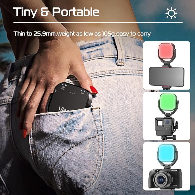 ULANZI VL66 RGB Adjustable Rechargeable 2500-6500K - Mini Video Portable Light on Camera, 2000mAh CRI95+ Dimmable, Ultra Bright Photo and Video Lighting, LED Fill Lamp for DSLR Camcorder Action Camera