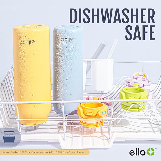 Ello Pop & Fill 22oz Stainless Steel Water Bottle with QuickFill Technology, Double Walled and Vacuum Insulated Metal, Leak Proof Locking Lid, Straw and Chug, Reusable, BPA Free, Blossom Bliss