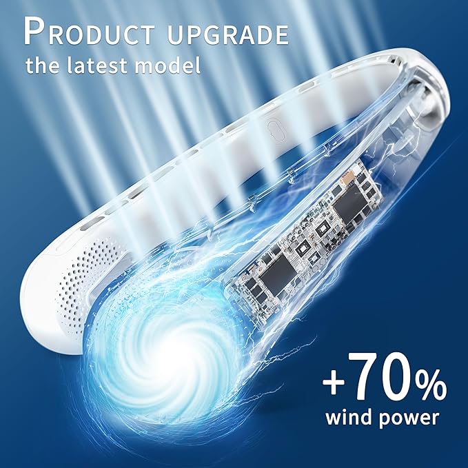FrSara Neck Fan, Portable Personal Fan Strong Wind, 4000mAh, Air Volume,360° Cooling, No Hair Twisting, Air Volume On 2 Sides, Non-Slip, Quick Charge, Long Use Time, Birthday Gift for Women, Dad, Men