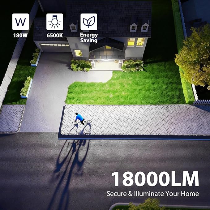 iMaihom 180W 18000LM Motion Sensor Outdoor Light with Remote, Dusk to Dawn LED Security Flood Light, 6500K Hardwired Wall Light, 3 Modes, 3 Brightness Levels, IP65 for Garage Yard Black
